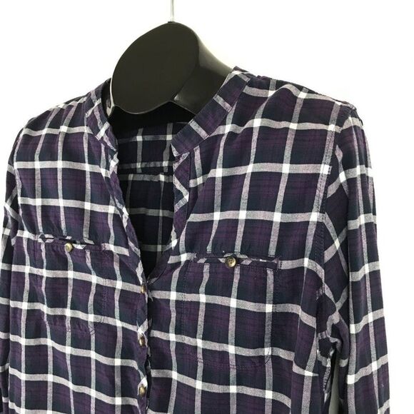 Eddie Bauer Plaid Popover Top Women's XL Roll Tab Woven 100% Cotton Outdoor - Picture 3 of 14